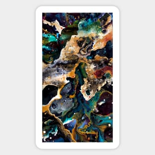 Abstract Nebula in Black, Tan, White, and Teal with Red Accent Sticker